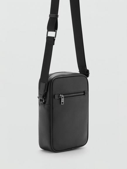 Mango Leather Slim Crossbody Bag, Black - view 2, Black