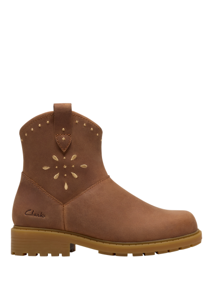 Clarks Kids' Tessyn Stud K Leather Western Boots, Tan, Tan