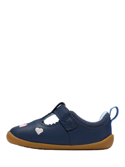 Clarks Baby Roamer Heart Shoes, Navy Leather - view 2, Navy Leather