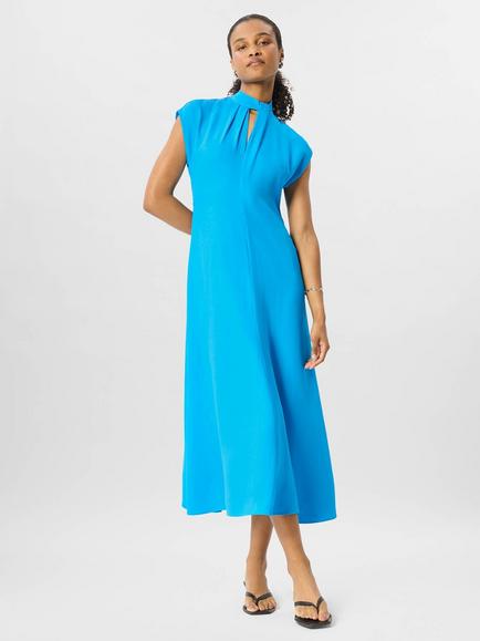 Whistles Twist Neck Crepe Midi Dress, Blue, Blue