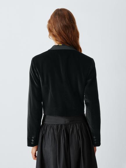 John Lewis x RIXO Meria Cropped Velvet Tuxedo Jacket, Black - view 2, Black