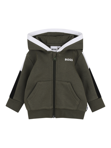 BOSS Baby Colour Block Zip Hoodie, Olive Night, Olive Night