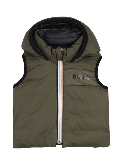 HUGO BOSS Kids' Reversible Hooded Down Gilet, Olive Night, Olive Night