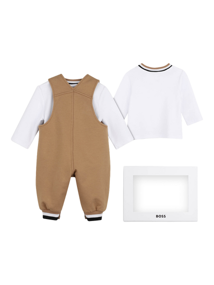 BOSS Baby Cotton Stretch Dungarees and T-Shirt Set, Cookie - view 2, Cookie