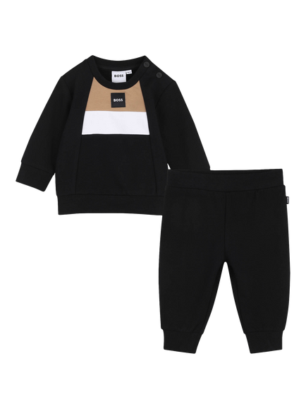 HUGO BOSS Kids' Fleece Logo Sweatshirt and Joggers Set, Black, Black