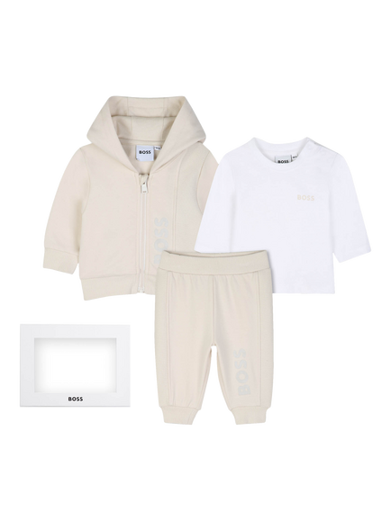 BOSS Baby Brushed Cotton Hoodie, Joggers and T-Shirt Set, Beige