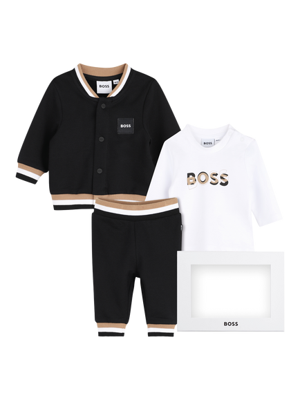 BOSS Baby Brushed Cotton Sweat Top, Trousers and T-Shirt Set, Black