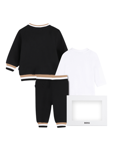BOSS Baby Brushed Cotton Sweat Top, Trousers and T-Shirt Set - view 2, Black