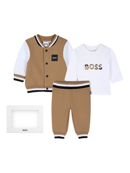 BOSS Baby Brushed Cotton Sweat Top, Trousers and T-Shirt Set, Cookie