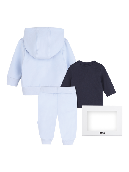 BOSS Baby Brushed Cotton Hoodie, Joggers and T-Shirt Set - view 2, Pale Blue