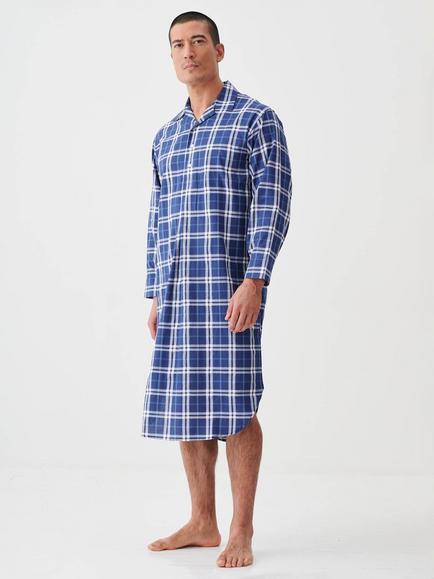 British Boxers Check Cotton Nightshirt, Chester Blue - view 2, Chester Blue