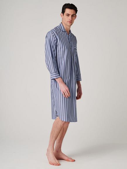 British Boxers Check Cotton Nightshirt, Navy Spark - view 2, Navy Spark