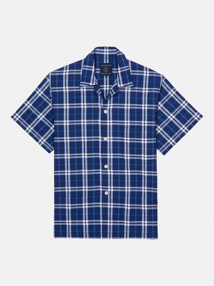 British Boxers Button Through Check Short Cotton Pyjama Set, Chester Blue - view 2, Chester Blue