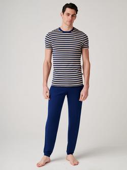 British Boxers Short Sleeve Long Pyjama Set, Sandstone/Navy, Sandstone/Navy