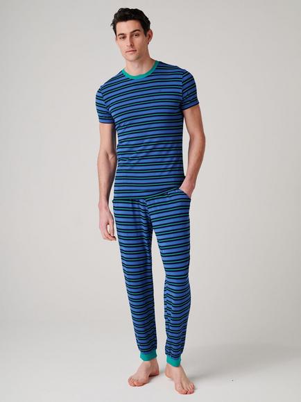 British Boxers Stripe Short Sleeve Long Pyjama Set, Ultramarine, Ultramarine