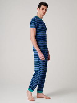 British Boxers Stripe Short Sleeve Long Pyjama Set, Ultramarine - view 2, Ultramarine
