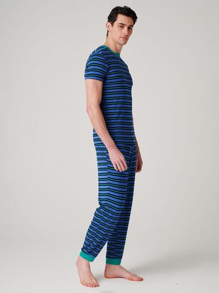 British Boxers Stripe Short Sleeve Long Pyjama Set, Ultramarine - view 2, Ultramarine
