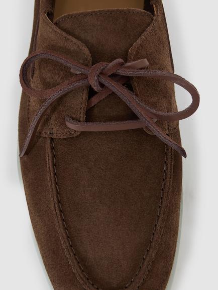 Reiss Carson Suede Boat Shoes, Brown - view 2, Brown