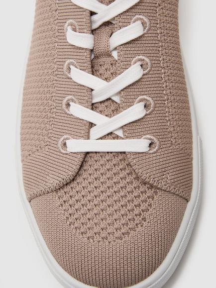 Reiss Finley Knit Low Top Trainers, Grey - view 2, Light Taupe Brown