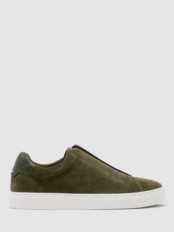 Reiss Emil Suede Trainers, Olive Green, Olive Green