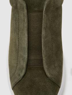 Reiss Emil Suede Trainers, Olive Green - view 2, Olive Green