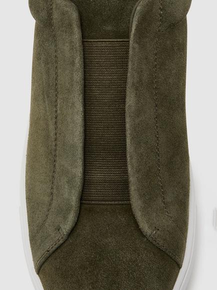 Reiss Emil Suede Trainers, Olive Green - view 2, Olive Green