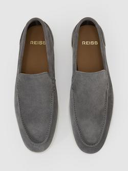 Reiss Kason Suede Loafers, Frost Grey - view 2, Frost Grey