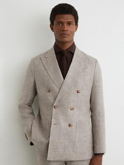 Reiss Amore Tailored Fit Linen Suit Jacket, Taupe Brown, Taupe Brown