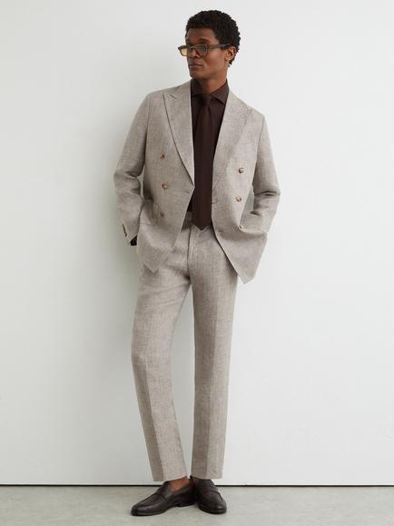 Reiss Amore Tailored Fit Linen Suit Jacket, Taupe Brown - view 2, Taupe Brown