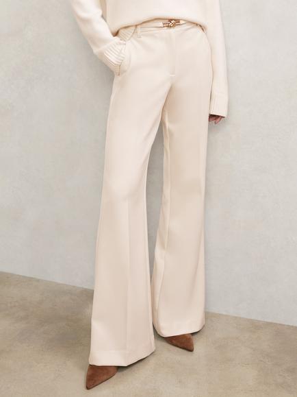 Reiss Leona Knot Detail Flared Trousers, Cream, Cream