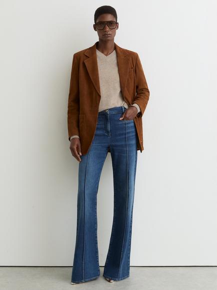 Reiss Claude Seam Detail Flared Jeans, Blue - view 2, Blue