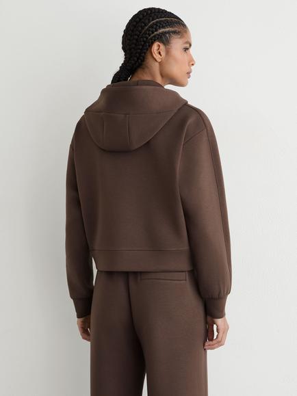 Reiss Lockie Half Zip Hoodie, Mocha Brown - view 2, Mocha Brown