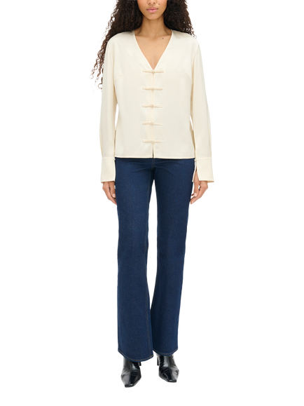 ALIGNE Saffron V-Neck Blouse containing LENZING™ ECOVERO™ Viscose, White, White