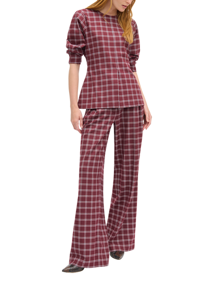 ALIGNE Riley Check Wide Leg Trousers, Burgundy/White, Burgundy/White