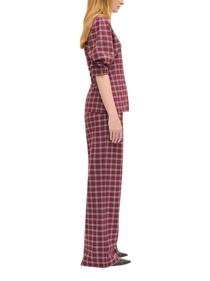 ALIGNE Riley Check Wide Leg Trousers, Burgundy/White - view 2, Burgundy/White
