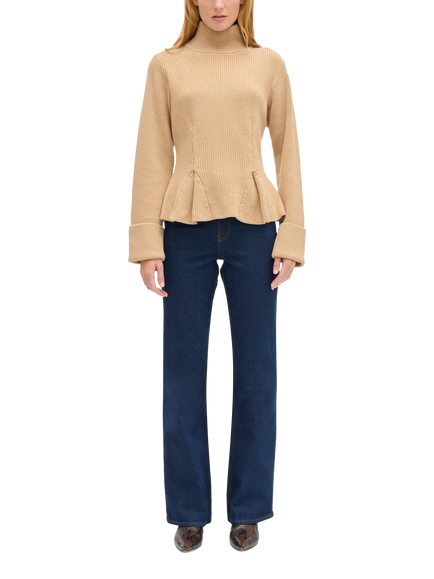 ALIGNE Chase Peplum Roll Neck Cotton Blend Knit Jumper, Beige, Beige