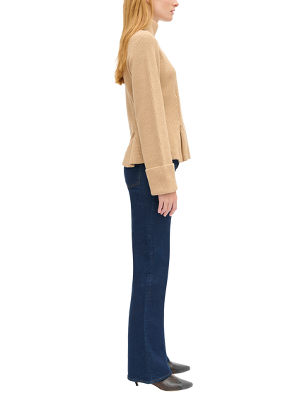 ALIGNE Chase Peplum Roll Neck Cotton Blend Knit Jumper, Beige - view 2, Beige