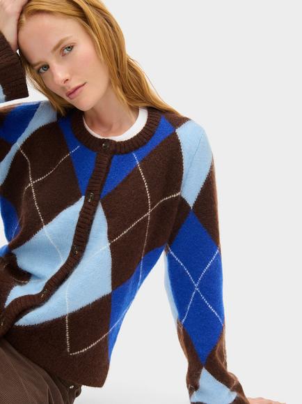 ALIGNE Deana Argyle Knit Cardigan, Brown/Blue - view 2, Brown/Blue