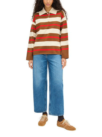 ALIGNE Ester Striped Wool Blend Rugby Shirt, Cream/Brown/Red, Cream/Brown/Red
