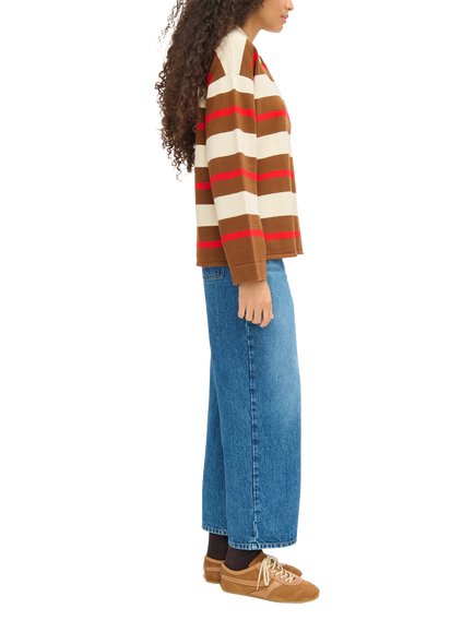ALIGNE Ester Striped Wool Blend Rugby Shirt, Cream/Brown/Red - view 2, Cream/Brown/Red