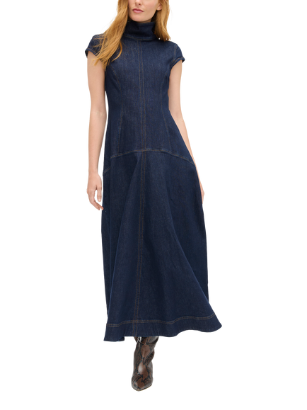 ALIGNE Monroe Cap Sleeve Godet Denim Maxi Dress, Blue, Blue