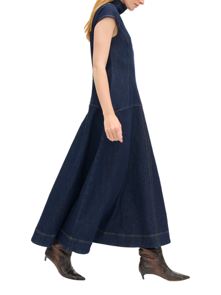 ALIGNE Monroe Cap Sleeve Godet Denim Maxi Dress, Blue - view 2, Blue