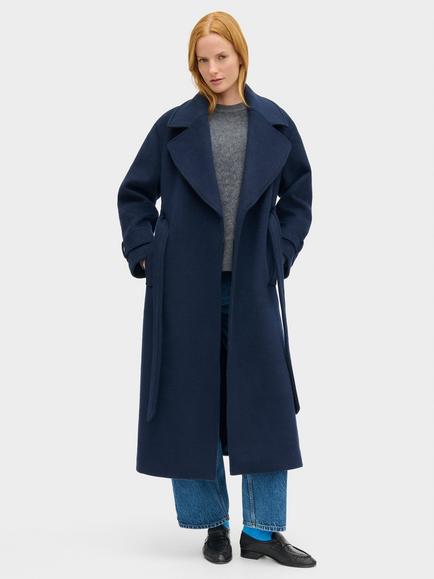 ALIGNE George Wool Blend Wrap Coat, Navy, Navy
