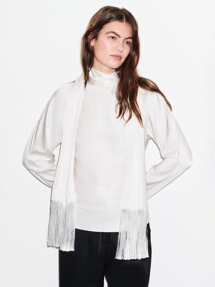 ALIGNE Leona Tie Neck Satin Top containing LENZING™ ECOVERO™ Viscose, White, White