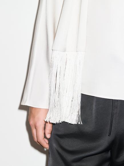 ALIGNE Leona Tie Neck Satin Top containing LENZING™ ECOVERO™ Viscose, White - view 2, White