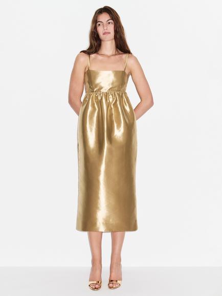 ALIGNE Lawrence Metallic Square Neck Midi A-Line Dress, Gold, Gold