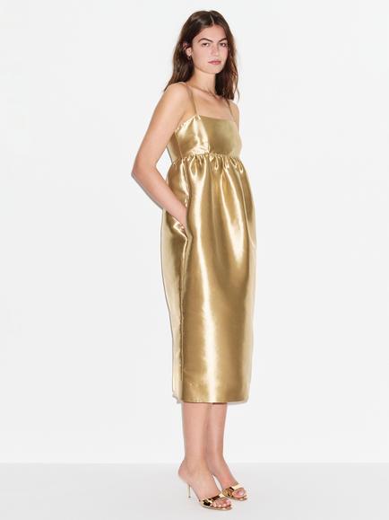 ALIGNE Lawrence Metallic Square Neck Midi A-Line Dress, Gold - view 2, Gold