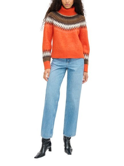 ALIGNE Dakota Fair Isle Roll Neck Jumper, Orange/Multi, Orange/Multi