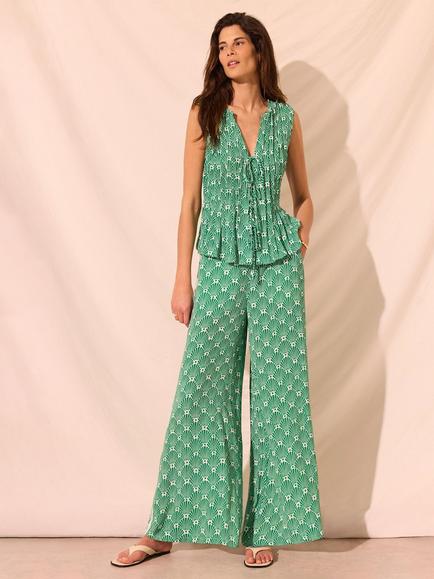 Mint Velvet Shell Print Wide Leg Trousers, Green, Green