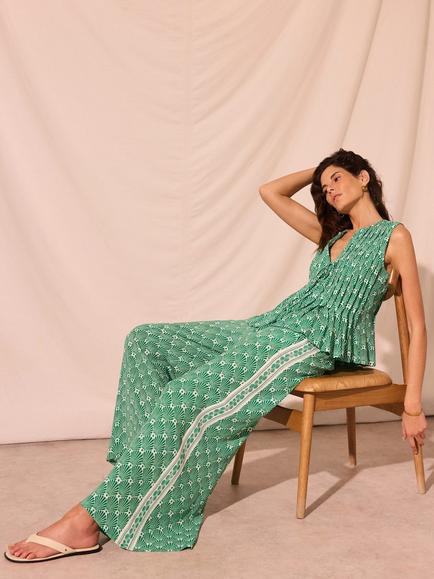 Mint Velvet Shell Print Wide Leg Trousers, Green - view 2, Green